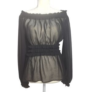 Forever 21 Black Sheer Top Balloon Sleeves Ruffles Small P Whimsigoth Womens